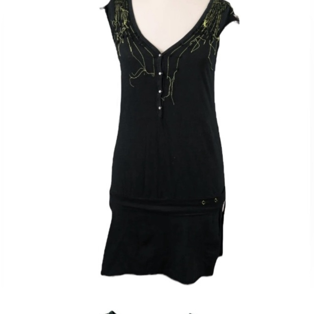 Cop.Copine Black Dress with Green Accents